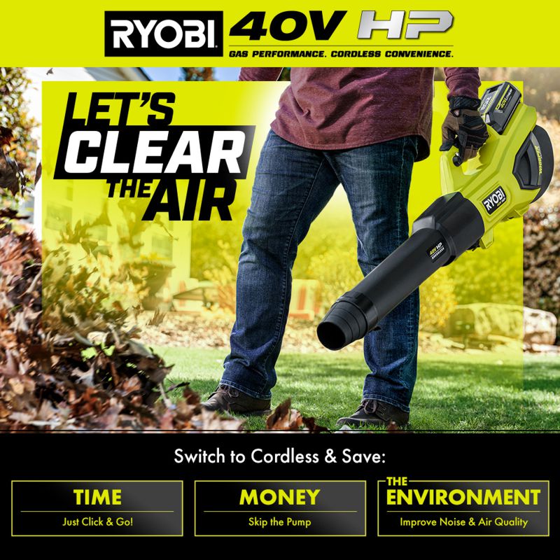 using ryobi battery powered leaf blower on the lawn